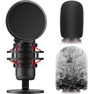 Pop Filter for Hyperx Quadcast,3 in 1 Quadcast S Mic Pop Filter+Furry Windscreen